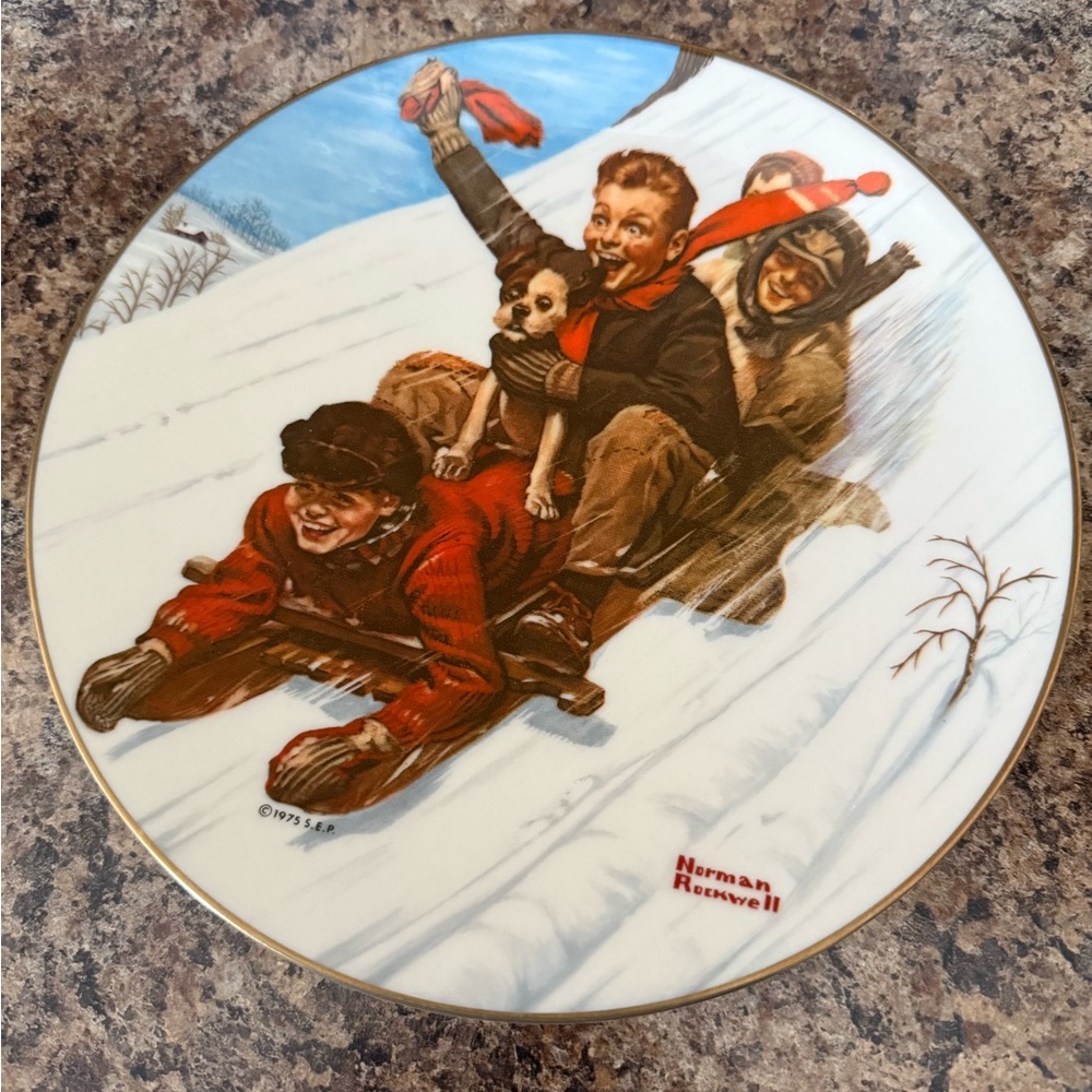 Sledding Plate with Red and Brown Accents